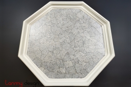 White hexagonal lacquer tray attached with eggshell 47 cm